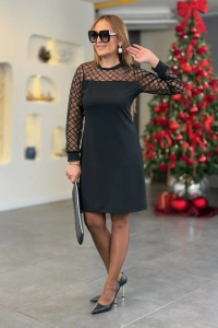 Kadın Krep Kumaş Flok Detaylı Elbise