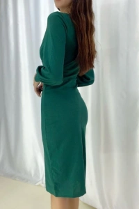 Kadın Kruvaze Yaka Balon Kol Midi Boy Elbise