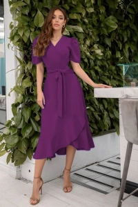 Kadın Kruvaze Yaka Midi Boy Kuşaklı Krep Elbise 120 Cm