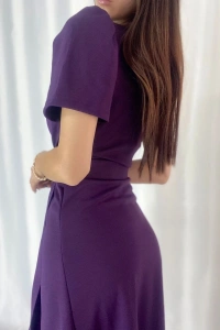 Kadın Kruvaze Yaka Midi Boy Kuşaklı Krep Elbise 120 Cm