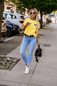 Kadın Kuş Desenli Süprem T-shirt