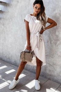 Kadın Kuşaklı Turlu Viskon Kumaş Elbise