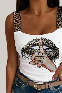 Kadın Leopar Askılı Leopar Baskılı Mikro Kumaş Bluz