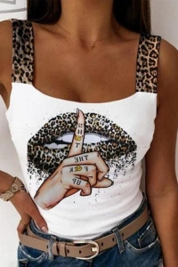 Kadın Leopar Askılı Leopar Baskılı Mikro Kumaş Bluz