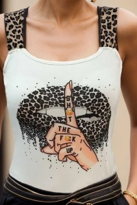 Kadın Leopar Askılı Leopar Baskılı Mikro Kumaş Bluz