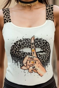 Kadın Leopar Askılı Leopar Baskılı Mikro Kumaş Bluz