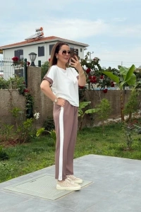 Kadın Modal Dokulu Kumaş Yanı şeritli Takım