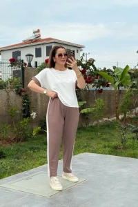 Kadın Modal Dokulu Kumaş Yanı şeritli Takım