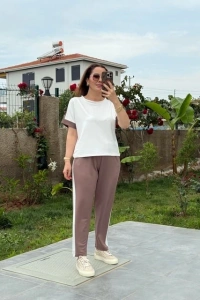 Kadın Modal Dokulu Kumaş Yanı şeritli Takım