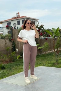 Kadın Modal Dokulu Kumaş Yanı şeritli Takım