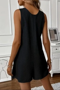 Kadın Omuz Askılı önden Düğmeli Waffle Kısa Tulum