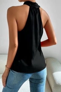 Kadın Omuzlarda Açık Boyundan çapraz Geçme Detaylı Sandy Bluz