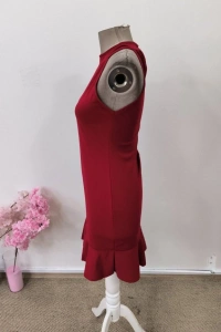 Kadın Omuzlardan Açık Halka Yakalı Fırfırlı Janjan Kısa Elbise