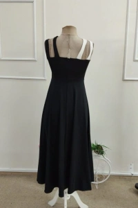 Kadın önden çapraz şerit Geçme Detaylı Blok Desenli Kiloş Midi Dalgıç Elbise