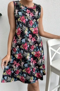 Kadın Renkli çiçek Baskılı Süprem Elbise