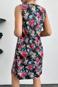 Kadın Renkli çiçek Baskılı Süprem Elbise