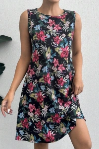 Kadın Renkli çiçek Baskılı Süprem Elbise