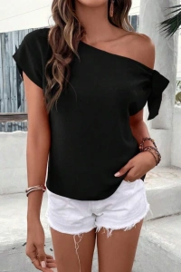 Kadın Tek Omuzu Açık Koldan Bağlamalı Janjan Krep Bluz