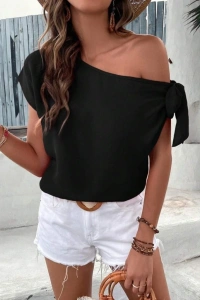 Kadın Tek Omuzu Açık Koldan Bağlamalı Janjan Krep Bluz