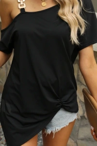 Kadın Tek Omuzu Açık Toka Detaylı Viskon Bluz