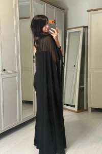 Kadın Transparan Pelerin Detay Askılı Maxi Boy Elbise