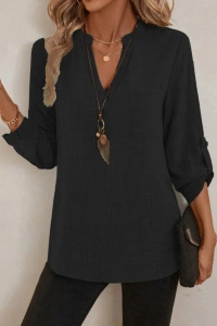 Kadın Truvakar Kol V Yakalı Keten Bluz