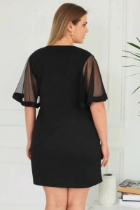 Kadın Tüllü Kısa Kollu V Yaka Krep Elbise