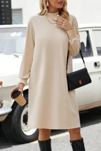 Kadın Uzun Kollu Balıkçı Yaka Kısa şardonlu Dalgıç Elbise