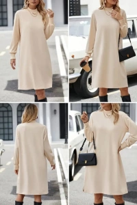 Kadın Uzun Kollu Balıkçı Yaka Kısa şardonlu Dalgıç Elbise