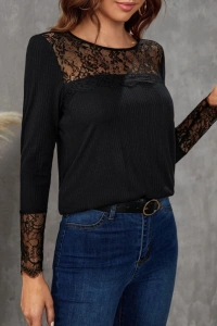 Kadın Uzun Kollu Bisiklet Yaka Dantel Detaylı Burgu Bluz