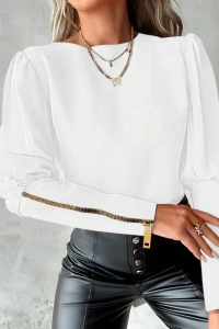 Kadın Uzun Kollu Bisiklet Yaka Fermuar Detaylı Ithal Krep Bluz