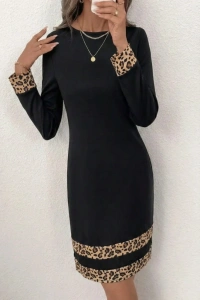 Kadın Uzun Kollu Bisiklet Yaka Mini Ithal Krep Elbise