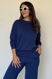 Kadın Uzun Kollu Bisiklet Yaka Viskon Iki Iplik Bluz Ve Pantolon Ikili Takım