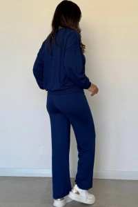 Kadın Uzun Kollu Bisiklet Yaka Viskon Iki Iplik Bluz Ve Pantolon Ikili Takım