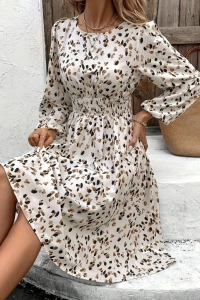 Kadın Uzun Kollu Bot Yaka Beli Lastikli Midi Süprem Elbise