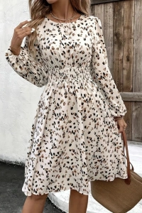 Kadın Uzun Kollu Bot Yaka Beli Lastikli Midi Süprem Elbise