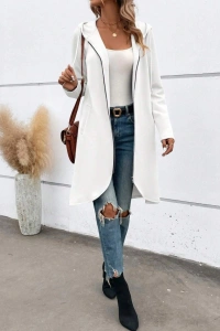 Kadın Uzun Kollu Kapşonlu önden Fermuarlı Midi Dalgıç Ceket