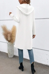 Kadın Uzun Kollu Kapşonlu önden Fermuarlı Midi Dalgıç Ceket