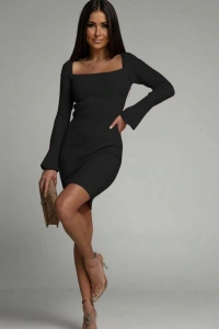 Kadın Uzun Kollu Kare Yaka Kol Ucu Ispanyol Triko Elbise