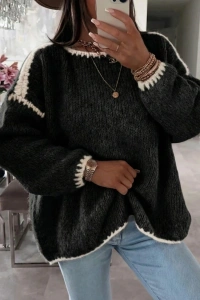 Kadın Uzun Kollu Kayık Yaka Triko Bluz