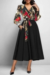 Kadın Uzun Kollu Kruvaze Yaka Dalgıç Krep Midi Boy Elbise