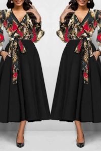 Kadın Uzun Kollu Kruvaze Yaka Dalgıç Krep Midi Boy Elbise