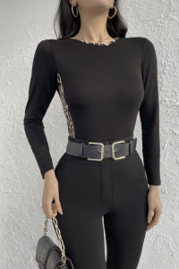 Kadın Uzun Kollu Leopar şeritli Viskon Bluz