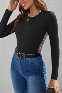 Kadın Uzun Kollu Leopar şeritli Viskon Bluz