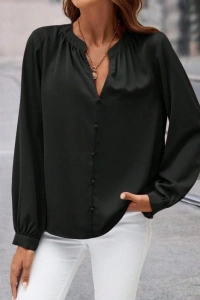 Kadın Uzun Kollu önden Düğmeli Hakim Yaka Ithal Krep Bluz