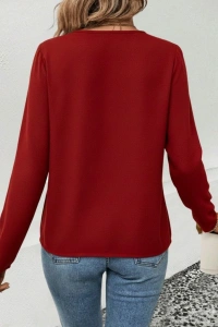 Kadın Uzun Kollu V Parlak Yaka Detaylı Viskon Bluz