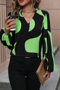 Kadın Uzun Kollu V Yakalı Desenli Modal Bluz