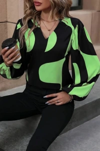 Kadın Uzun Kollu V Yakalı Desenli Modal Bluz