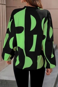 Kadın Uzun Kollu V Yakalı Desenli Modal Bluz