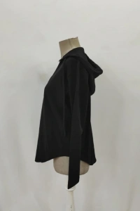 Kadın Uzun Kollu V Yakalı Kapşonlu Waffle Bluz